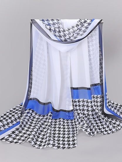 Women'S Spring And Summer New Thousand Bird Check Print Chiffon Long Silk Scarf - LuckyFash™