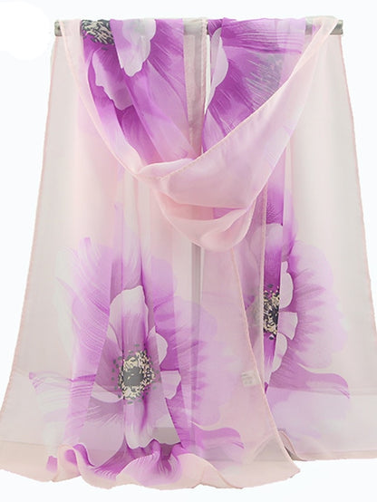 Women'S Large Floral Silk Scarf Cycling Sun Protection Long Scarf - LuckyFash™