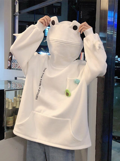 funny frog hoodies coat harajuku hooded lazy sweatshirt with flap pocket hoodie pullover warm windbreaker (green 1, m) for Women - LuckyFash™