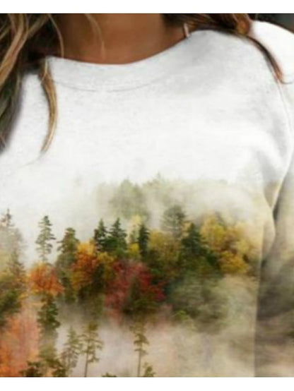 Women's Hoodie Sweatshirt Pullover Basic Casual White Graphic Scenery Daily Round Neck Long Sleeve - LuckyFash™