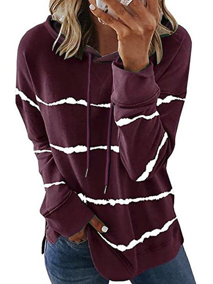autumn and winter    popular loose long-sleeved tie-dye printed striped hooded sweater for Women - LuckyFash™