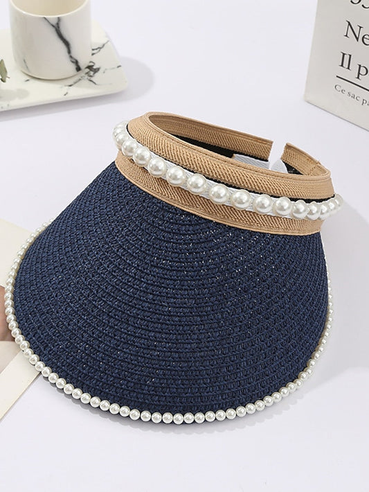 Women's Hat Straw Hat Sun Hat Black Pink Khaki Outdoor Street Dailywear Beaded Pure Color Portable Sun Protection Comfort - LuckyFash™