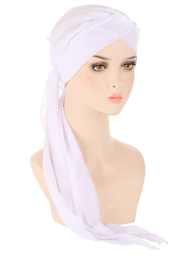 Muslim Women Chiffon Long Headscarf Islam Turban Indian Cap Plain Print Hijab Beanie Hair Care Boho Wraps Hat - LuckyFash™