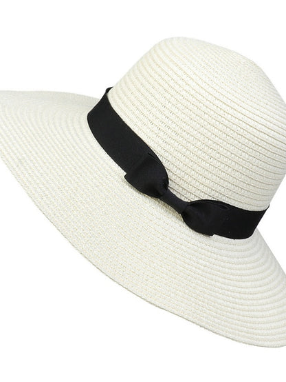 Hat Straw Hat Black Pink Khaki Outdoor Daily Holiday Braided Bow Pure Color Portable Sun Protection Breathable for Women - LuckyFash™