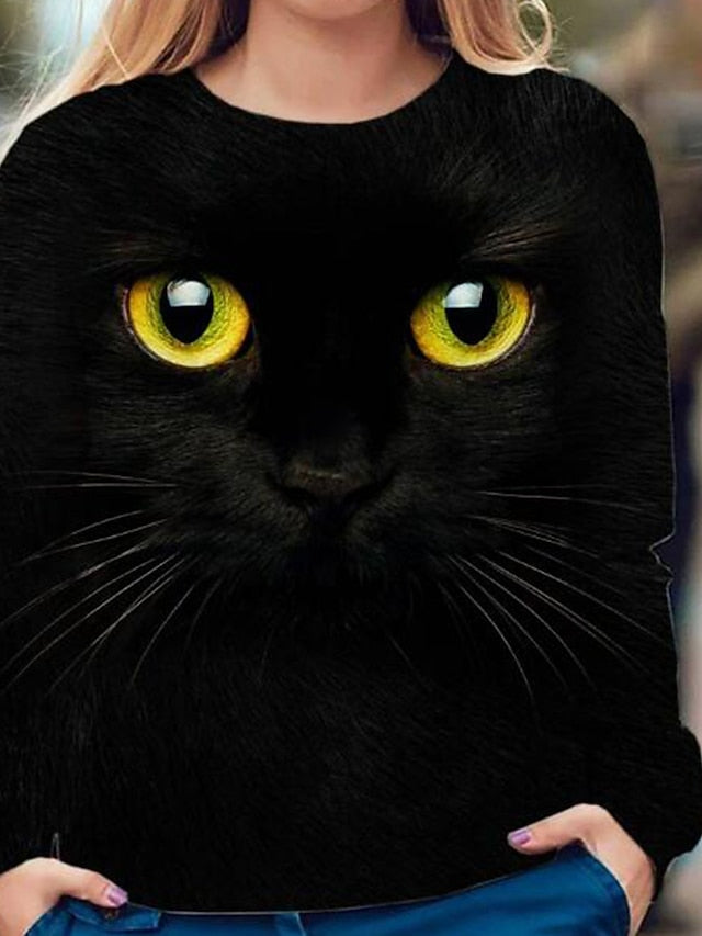 Women's Hoodie Sweatshirt Pullover Casual White Black Graphic Dog 3D Daily Round Neck Long Sleeve S M L XL XXL - LuckyFash™