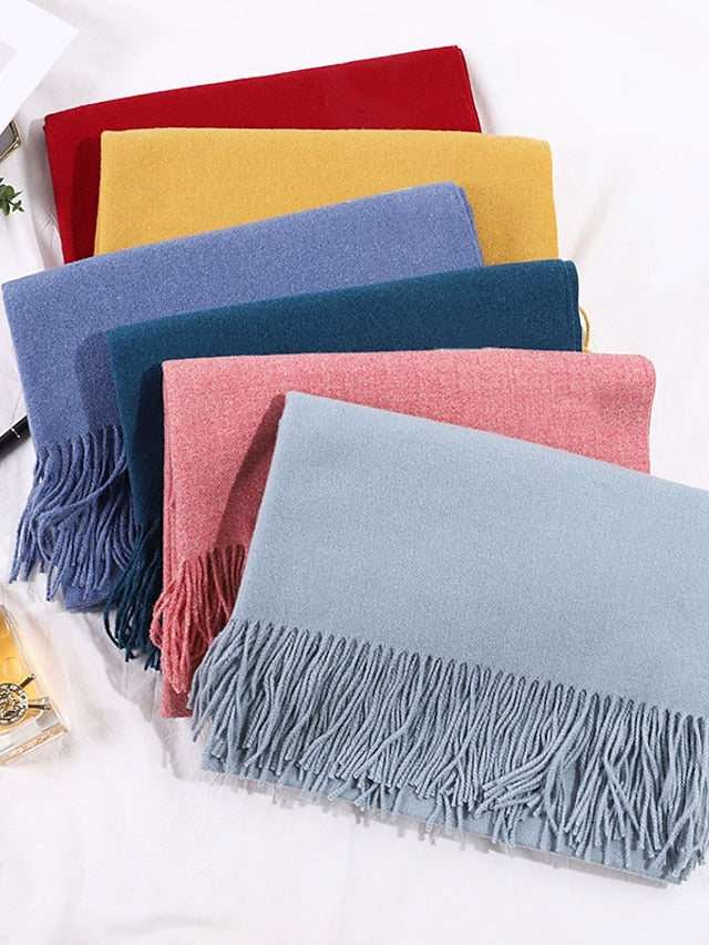 Women's Women's Shawls & Wraps Party Black Scarf Pure Color / Basic / Red / Fall / Winter / Polyester - LuckyFash™