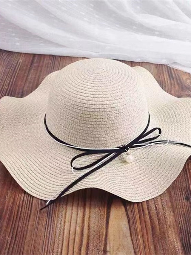 Beige Color New Simple Foldable Wide Brim Floppy Girls Straw Hat Sun Hat Beach Women Summer Hat UV Protect Travel Cap Lady Cap Female - LuckyFash™