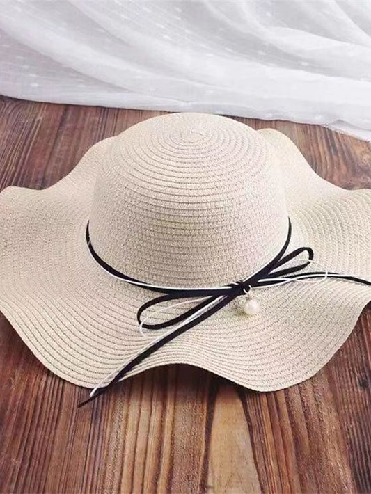 Beige Color New Simple Foldable Wide Brim Floppy Girls Straw Hat Sun Hat Beach Women Summer Hat UV Protect Travel Cap Lady Cap Female - LuckyFash™