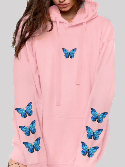 Women's Hoodie Pullover Graphic Butterfly Front Pocket Daily Basic Casual Hoodies Sweatshirts  Blushing Pink Black White - LuckyFash™