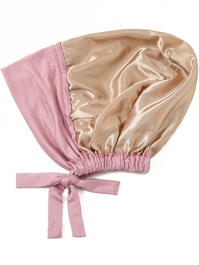 Muslim Satin Hijab Cap Full Cover Inner Hat Islamic Head Wear Stretch Turban Underscarf Bonnet Straps Headband - LuckyFash™