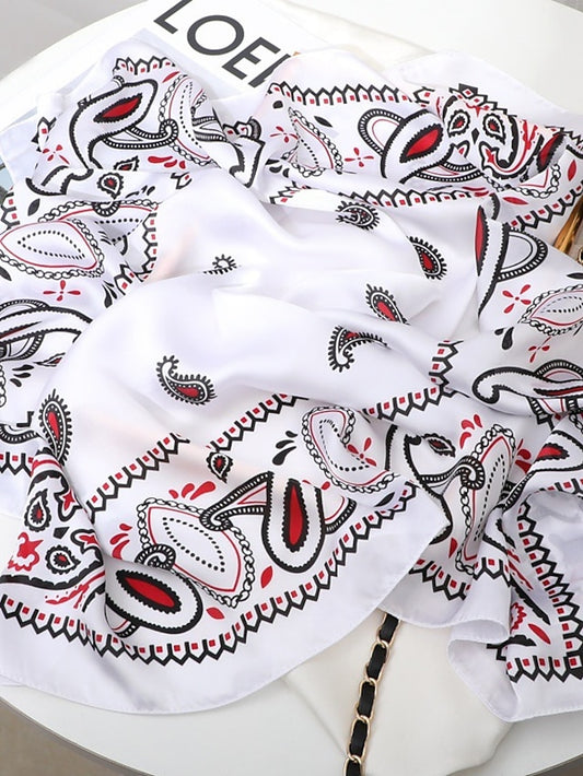 Vintage Print Silk Shawl Square Scarf for Women Satin Hijab Fashion Wraps Neckerchief Female Hair Bands Ribbon Headband Bandana - LuckyFash™