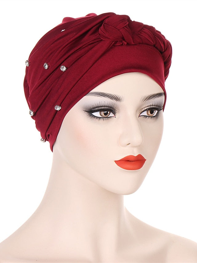 Bling Crystal with Braid Turbans For Women Muslim Turban Cap Islamic Head Wrap Indian Turbante Hat Hair Ready to Wear Hijabs - LuckyFash™