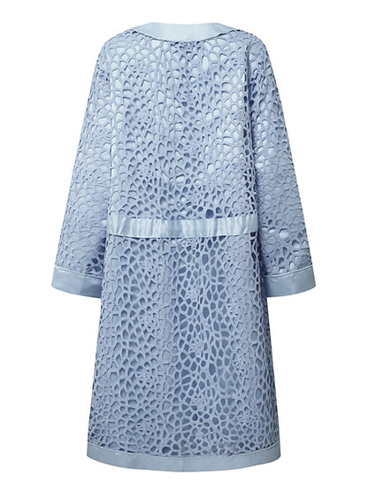 Lace Dress Dress Set Midi Dress Purple Pink Yellow Light Blue Gray Long Sleeve Pure Color Lace Hollow Out Spring Fall Crew Neck Elegant Party Spring Dress  S M L XL XXL 3XL 4XL 5XL for Women - LuckyFash™