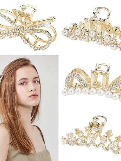 AOPRIE Pearl Metal Hair Clips for Women 2.5 In Small Size Claw Clip for Girls Hair Clips Claw Hair Accessories for Women Gold - LuckyFash™