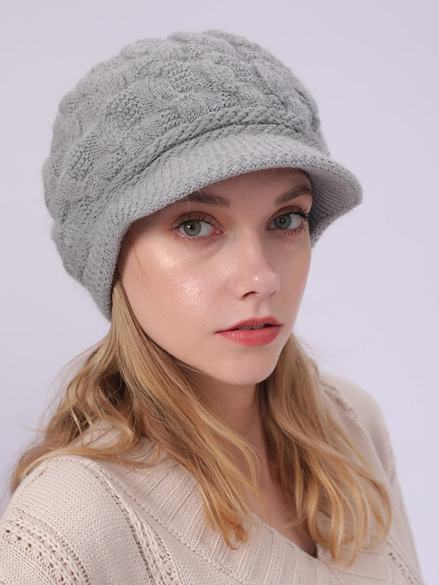 Warm Knitting Beret Hat Winter Women Solid Cap Outdoor Windproof Ear Protection Skiing Hiking Girls Caps - LuckyFash™