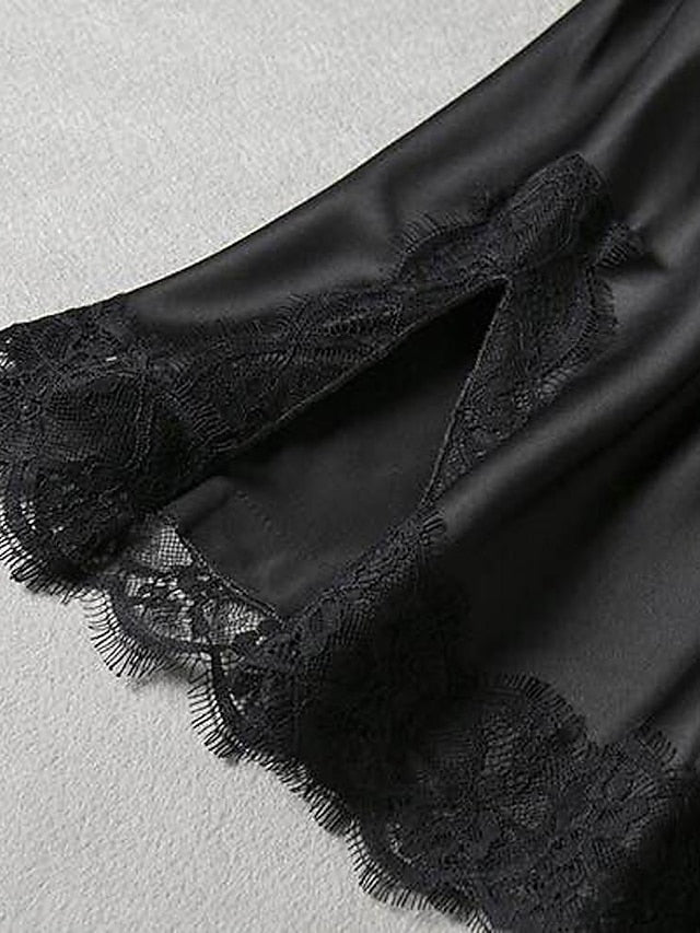 Gift Pajamas Nightgown Home Party Daily Lace Pure Color Polyester Satin Simple Casual Soft Spring Summer V Neck Sleeveless for Women - LuckyFash™