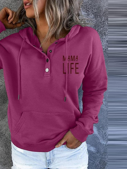 Women's Hoodie Sweatshirt Pullover Active Streetwear Button Front Pocket Blue Purple Pink Mama Life Casual Hoodie Long Sleeve S M L XL XXL - LuckyFash™
