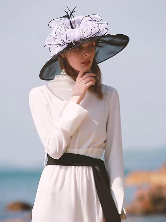 Hats Headwear Organza Sun Hat Wedding Casual Kentucky Derby Melbourne Cup With Floral Headpiece Headwear - LuckyFash™