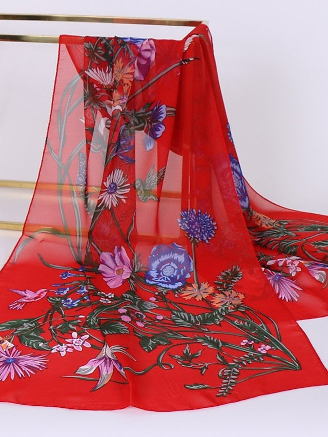 Women's Scarves Shawl Gift Daily Holiday Flowers Chiffon Vacation Bohemia Sunscreen Outdoor Casual / Daily 1 PC - LuckyFash™