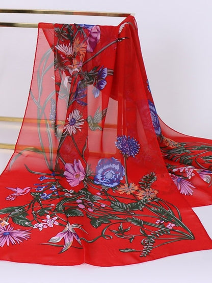 Women's Scarves Shawl Gift Daily Holiday Flowers Chiffon Vacation Bohemia Sunscreen Outdoor Casual / Daily 1 PC - LuckyFash™