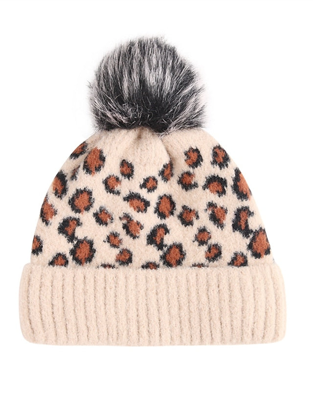 Women's Hat Beanie / Slouchy Black Pink Light Gray Outdoor Home Daily Knit Leopard Portable Windproof Comfort - LuckyFash™