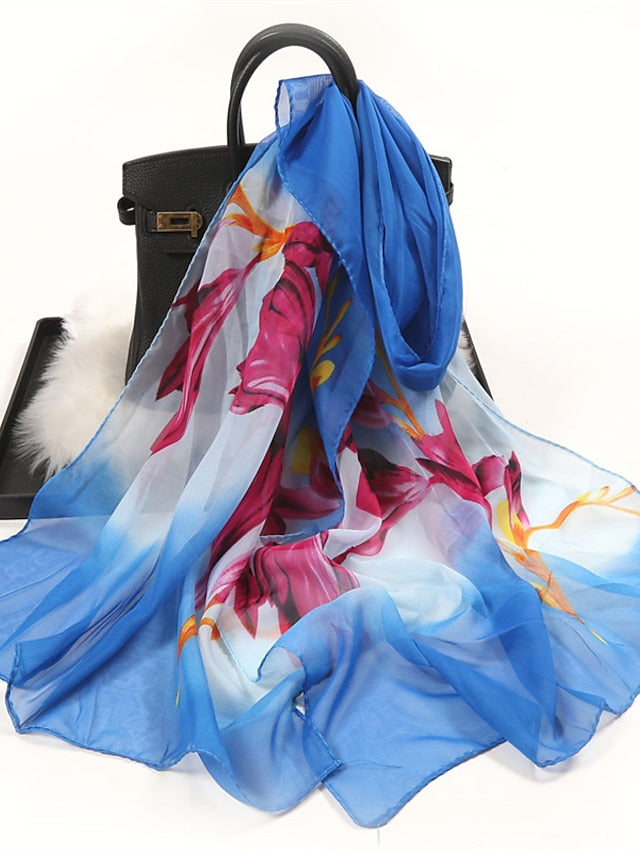 Floral Summer Women Travel Scarf Chiffon Georgette Bandana Female Elegant Shawl Hijab Hairscarves Holiday Thin Scarf - LuckyFash™