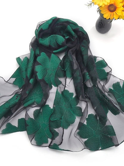 Women's Women's Shawls & Wraps Street Daily Date Wine Green Scarf Florals / Party / Silk / Cute / Fall / Winter - LuckyFash™