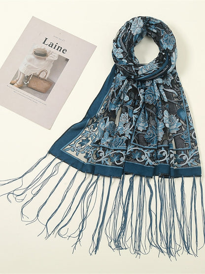 Fashion Women Viscose Scarf Laser Cut Lace Floral Patchwork Tassel Hijab Shawls and Wraps Female Foulards Echarpe for Women - LuckyFash™