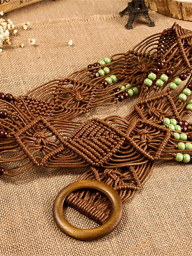 Women's Belt Wood Brown Beige Wide Belt Outdoor Street Daily Holiday Pure Color / Spring / Summer / Fall / Winter - LuckyFash™