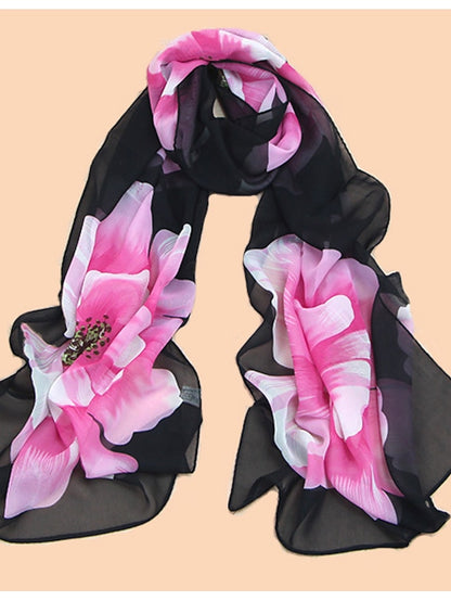 Women'S Large Floral Silk Scarf Cycling Sun Protection Long Scarf - LuckyFash™
