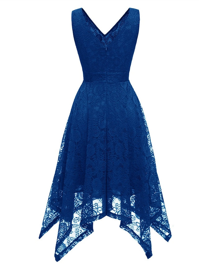 Women's Elegant Retro Swing Dress Midi Dress Party Outdoor Lace Backless Plain V Neck Sleeveless Regular Fit Spring Summer 2023 Navy Black S M L XL - LuckyFash™