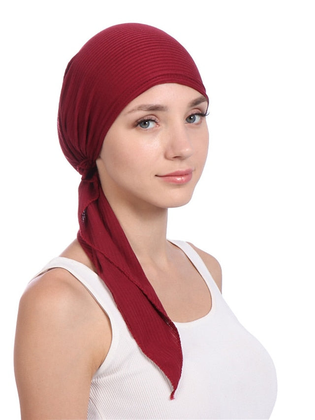 New Elastic Cotton Solid Color Wrap Head Scarf Hats Muslim Turban Bonnet For Women Inner Hijab Hat Fashion Female Turbantes Caps - LuckyFash™