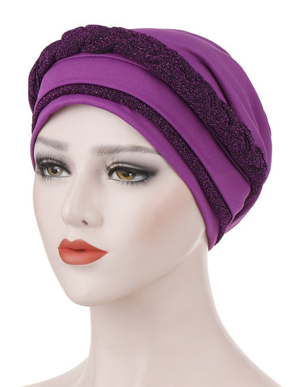 India Muslim Women Hijab Hat Two Color Splicing Cap Braid Turban Headscarf Islamic Head Wrap Lady Beanie Bonnet Hair Loss Cover - LuckyFash™