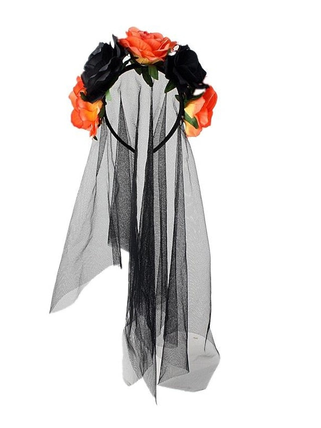 christmas party hair accessories headband simulation rose flower black mesh carnival headband - LuckyFash™