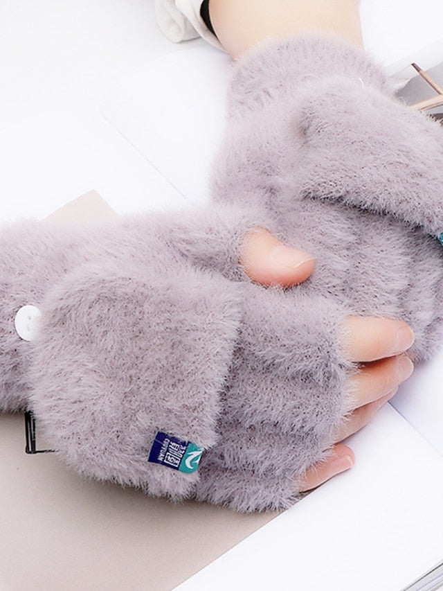 Women's Convertible Fingerless Gloves Mittens Daily Holiday Solid / Plain Color Polyester Simple Warm 1 Pair - LuckyFash™
