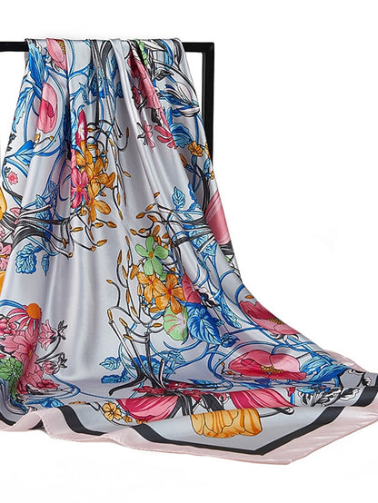 New Sunscreen Headcloth Thin Style 90X90CM Beach Kerchief Flower Print Square Scarves Fashion Muslim Shawls - LuckyFash™