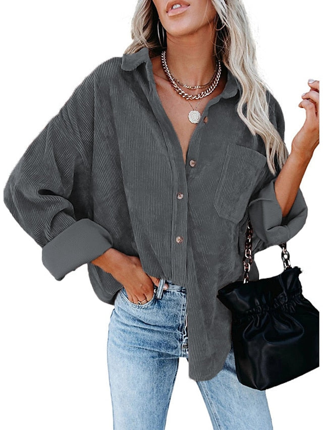 Jacket Basic Solid Colored Classic Shirt Collar Stard Spring &  Fall Light Pink Darkblue Green Purple Pink for Women - LuckyFash™