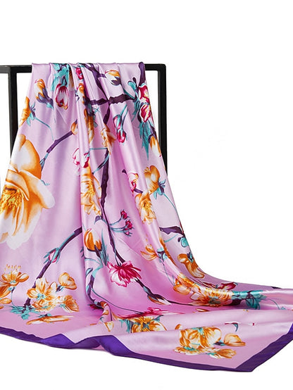 Flower Square Scarf Women Shawl Wrap Hijab Female Hair Band Wrist Headkerchief 90*90cm Bandana - LuckyFash™