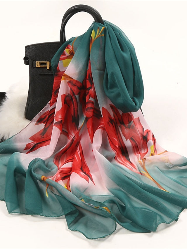 Floral Summer Women Travel Scarf Chiffon Georgette Bandana Female Elegant Shawl Hijab Hairscarves Holiday Thin Scarf - LuckyFash™