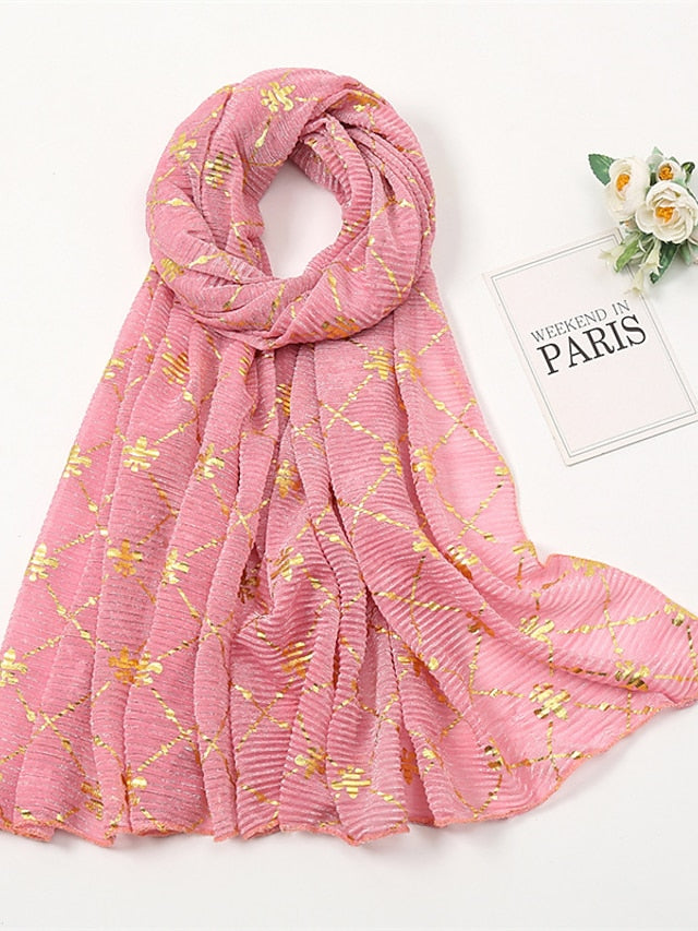 Long Style Plaid Scarf Women Shimmer Hijab Gold Shiny Shawl Glitter Headband Female Muslim Hijab - LuckyFash™