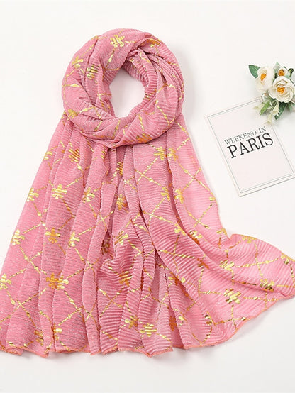 Long Style Plaid Scarf Women Shimmer Hijab Gold Shiny Shawl Glitter Headband Female Muslim Hijab - LuckyFash™