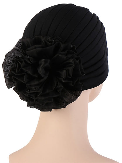 Female Stylish Indian Big Flower Solid Color Turban Hat Comfortable Women Muslim Pullover Hat African Head Wrap Hijab Cap Headwear - LuckyFash™