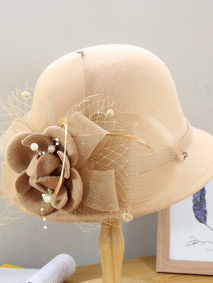 Women's Party Hat Party Wedding Special Occasion Flower Flower Camel Black Hat White Gray Fall Winter Spring - LuckyFash™