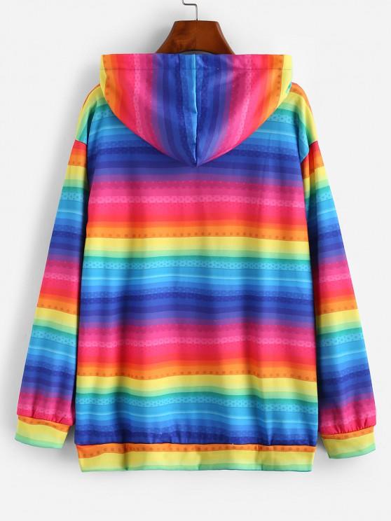 Kangaroo Pocket Drawstring Rainbow Stripes Hoodie - LuckyFash™