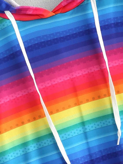 Kangaroo Pocket Drawstring Rainbow Stripes Hoodie - LuckyFash™
