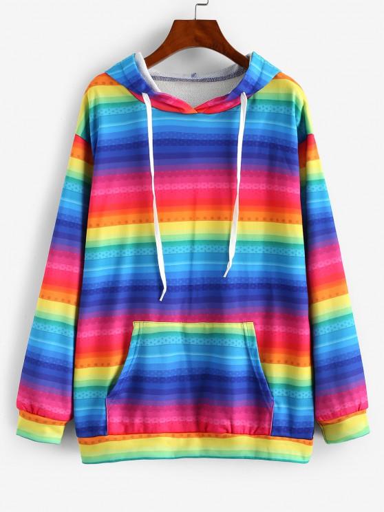 Kangaroo Pocket Drawstring Rainbow Stripes Hoodie - LuckyFash™