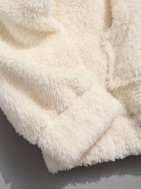 Kangaroo Pocket Plain Oversized Faux Fur Hoodie - LuckyFash™