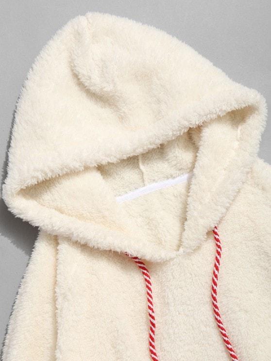 Kangaroo Pocket Plain Oversized Faux Fur Hoodie - LuckyFash™