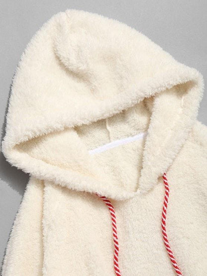 Kangaroo Pocket Plain Oversized Faux Fur Hoodie - LuckyFash™