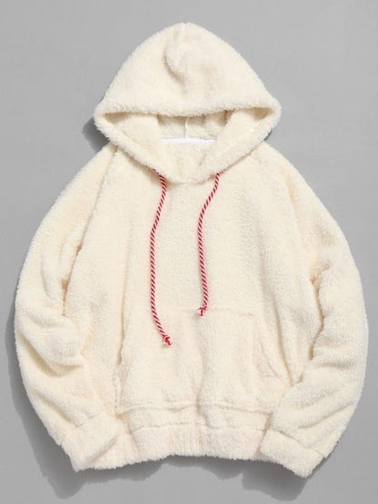 Kangaroo Pocket Plain Oversized Faux Fur Hoodie - LuckyFash™
